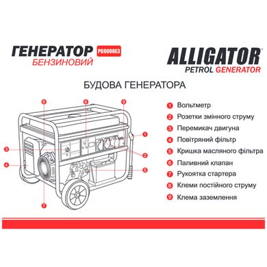 Генератор бензиновий 7.5 кВт Alligator PG9000E3