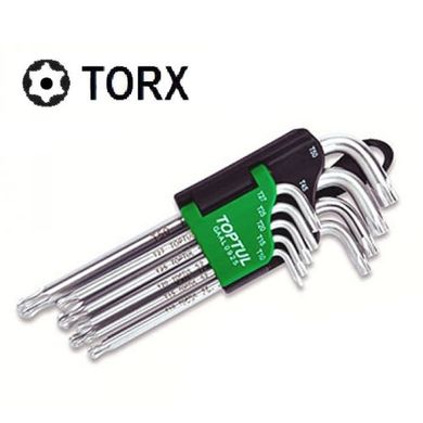 Набор Г-обр. ключей TORX TOPTUL GAAL0925 длинных T10-T50 9 ед. с отверстием и шаром
