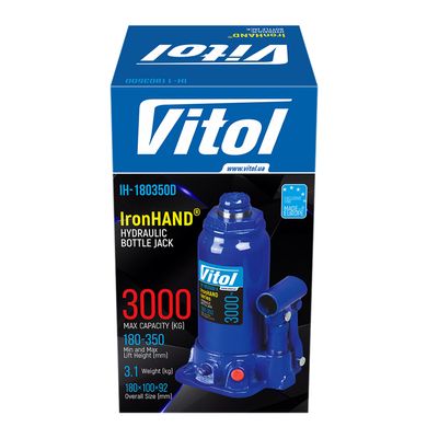 Домкрат пляшковий 3т 180-350 мм Vitol IRON HAND IH-180350D