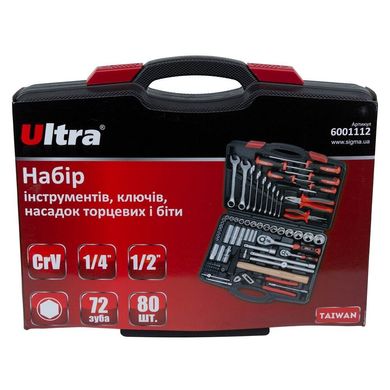Набор инструментов, ключей, насадок торцевых и биты ¼" ½" 80шт CrV Ultra 6001112