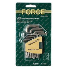 Набор ключей Torx Г-образных пятилучевых Force 50913 с отверстием ТS10-TS50 9 ед.