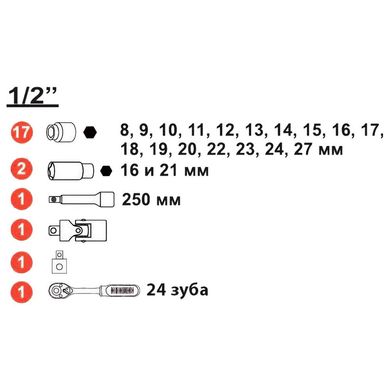 Набор инструментов 1/2" 23 предмета ТИТУЛ 78-6023