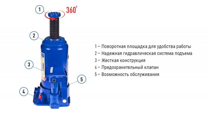Домкрат бутылочный 10т 195-375 мм Vitol IRON HAND IH-195375D