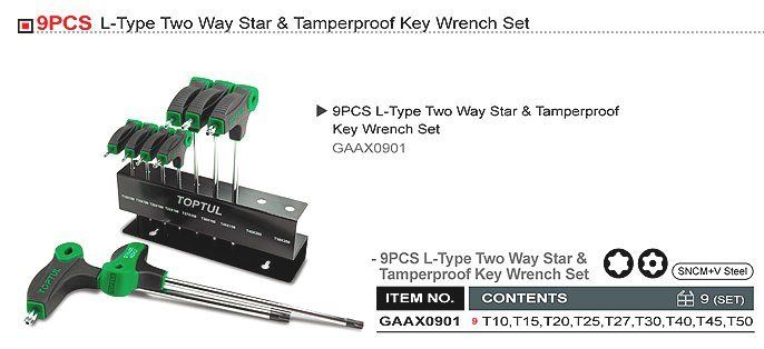 Набор ключей TORX TOPTUL GAAX0901 T10-T50 9 ед. с L-обр. ручкой