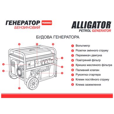 Генератор бензиновий (1/3 фази) 6/6.5кВт Alligator PG8000E3