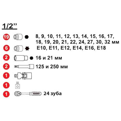 Набор инструментов 1/2" 32 предмета ТИТУЛ 78-6032
