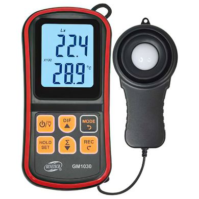 Измеритель уровня освещенности (люксметр) + термометр BENETECH GM1030C