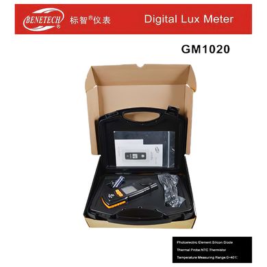 Измеритель уровня освещенности (люксметр) + термометр, USB BENETECH GM1020