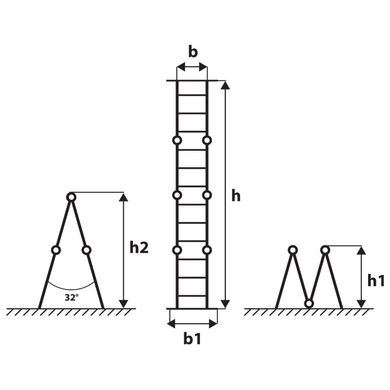 Лестница трансформер металлическая 4x4 ступени h=1310-2330-4800 мм 150 кг ГОСПОДАР 79-1024