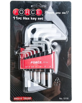 Набір ключів шестигранних  1,5-12 мм 11 од HEX Г-подібних Force 5116